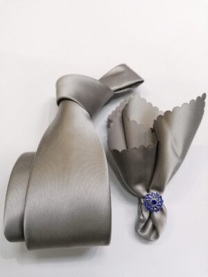 Srebrna Muska kravata sa maramicom-4006